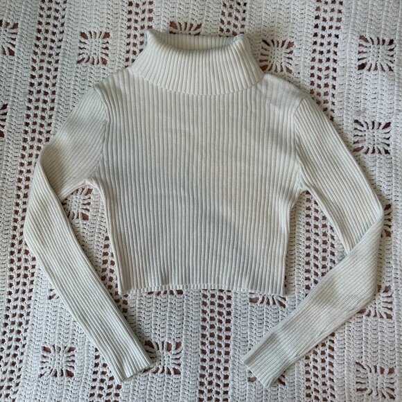 Cropped Turtleneck Ribbed Knit Sweater Top - Picture 1 of 6